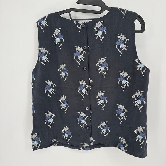 Josephine Chaus Black Floral Embroidered Silk Blouse Top Sz 10 VTG 90s Y2K - Picture 2 of 8